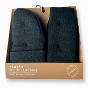 Bespoke New York 2 Pack Knit Cap & Boot Socks Set in Black